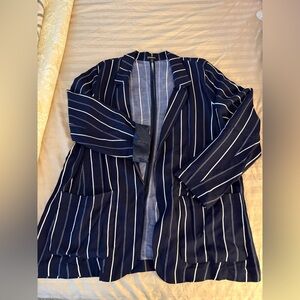 Express Navy and White Striped Open Blazer
